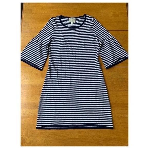 Sail To Sable Bell Sleeve Sailor Midi Dress Knit Pullover Boho Chic Navy, Size S - Picture 5 of 6